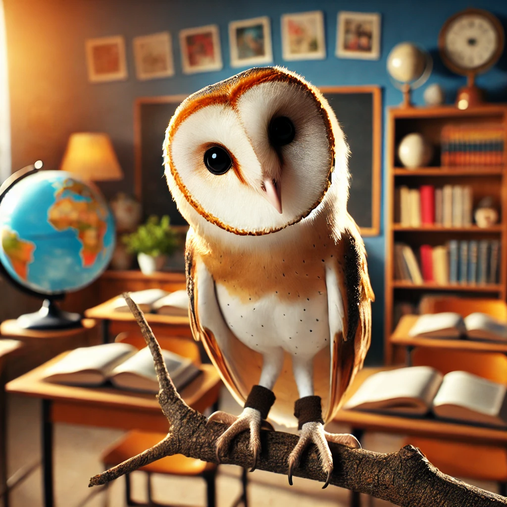 Curious Barn Owl in a School